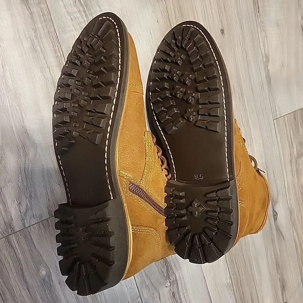 Frye Russell Boots Mens 9.5M‎ Brown Suede Leather Lace-Up Zip Side Stylish NEW